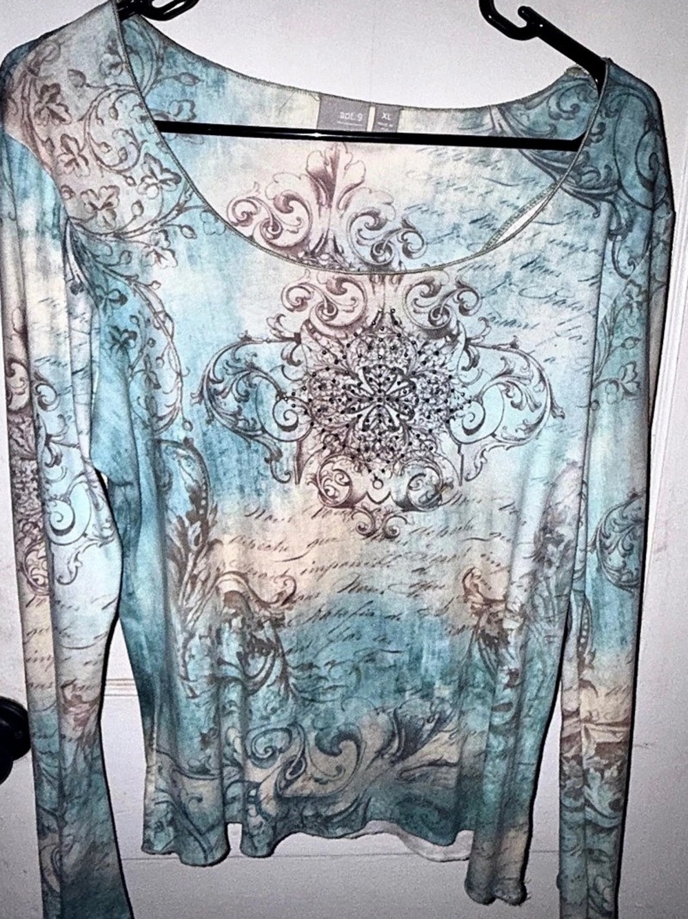 apt. 9 Abstract Long Sleeve Top in Blue & White XL